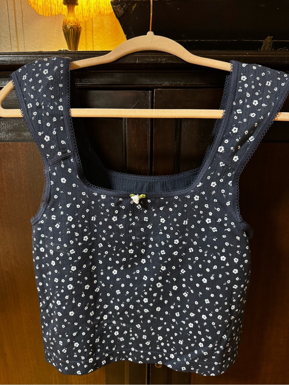 Pink Rose Navy Floral Square Neck Tank